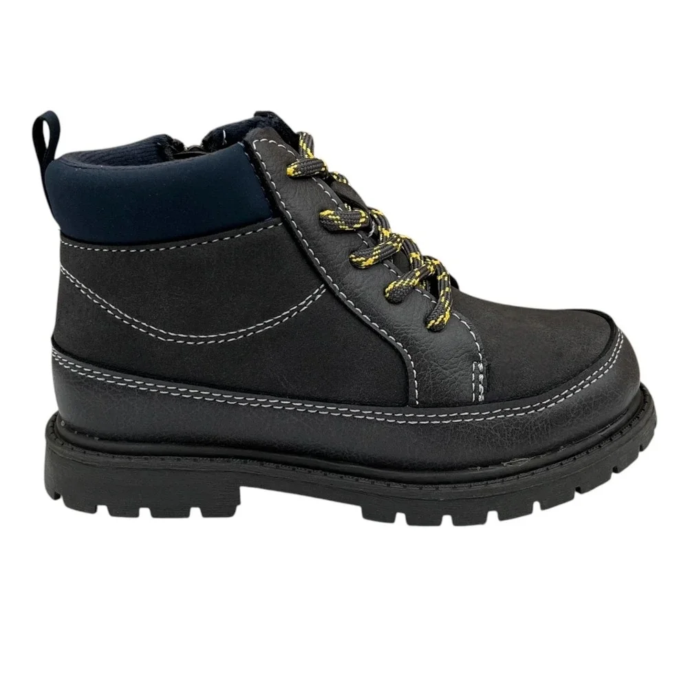 Carter's Little Boy's Trail Hiking Ankle Boots Size 11 Gray Navy Blue Side Zip